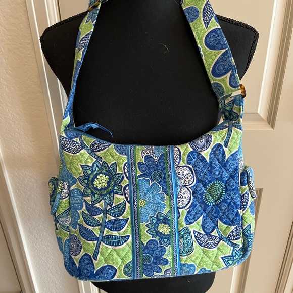 Vera Bradley Doodle Daisy Shoulder Bag Blue & Lime Green Purse Good Condition - Picture 1 of 6